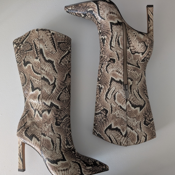 Vince Camuto Snake Print Heeled Boots - Picture 3 of 10